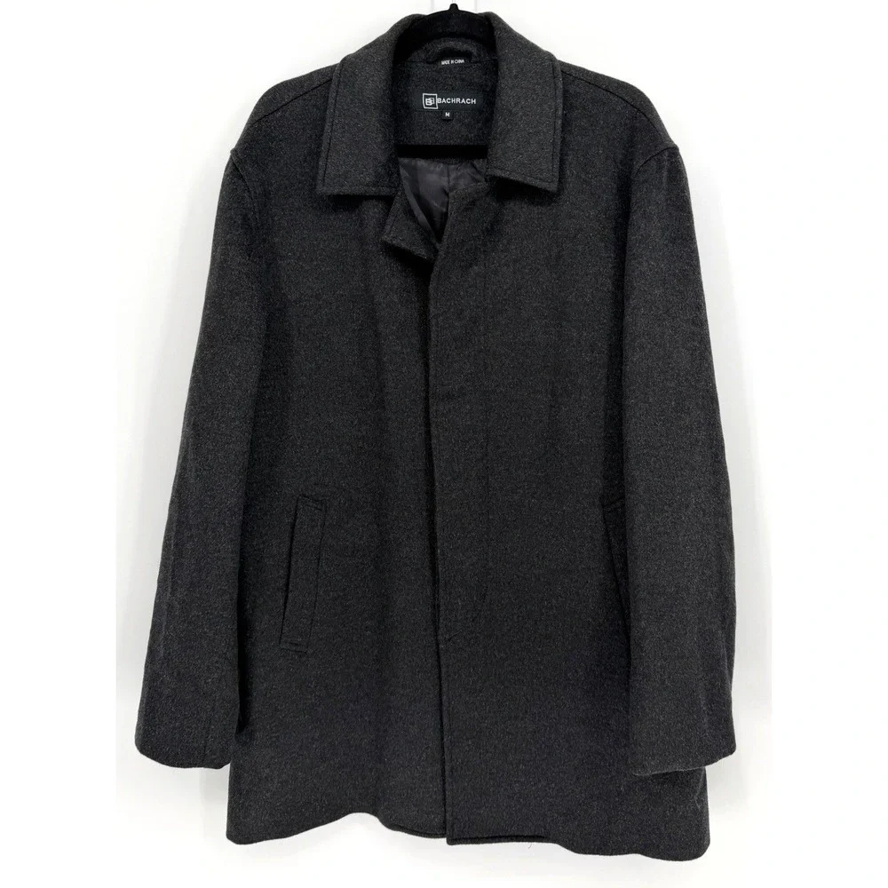 Vtg Bachrach Coat Mens M Black Wool Cashmere Blend Overcoat Jacket DEFECT LOOK